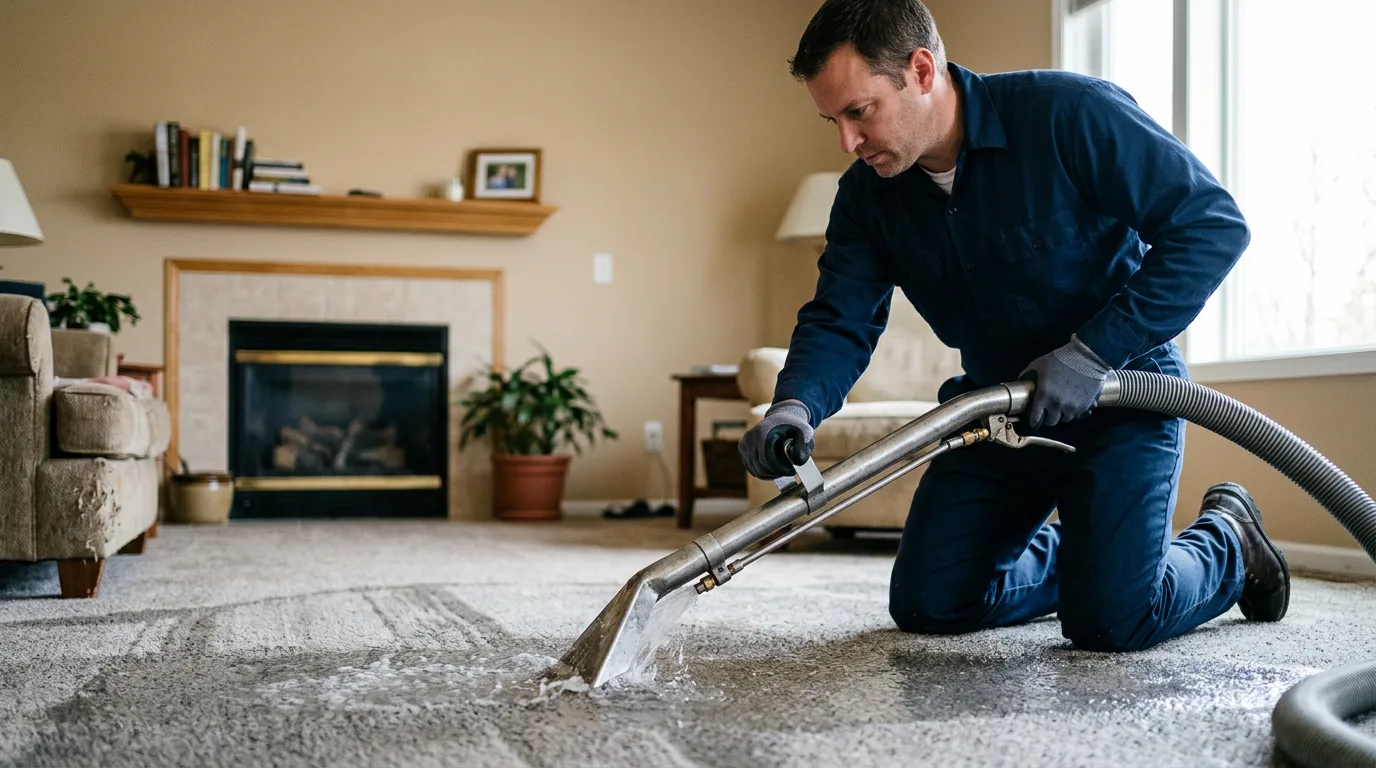 Water damage restoration technician working near Madrid, IA